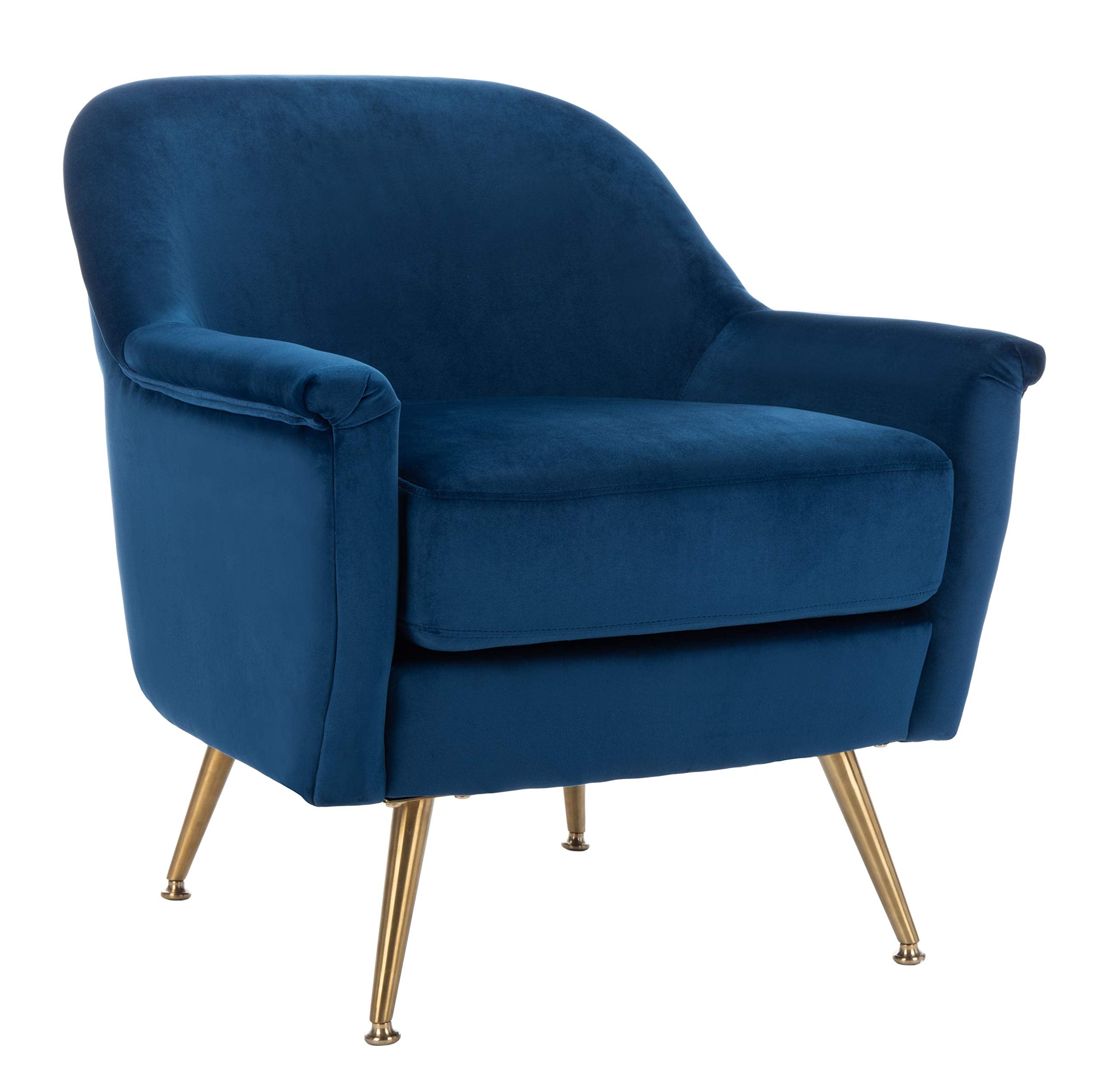 Home Brienne Retro Glam Navy Velvet and Brass Arm Chair