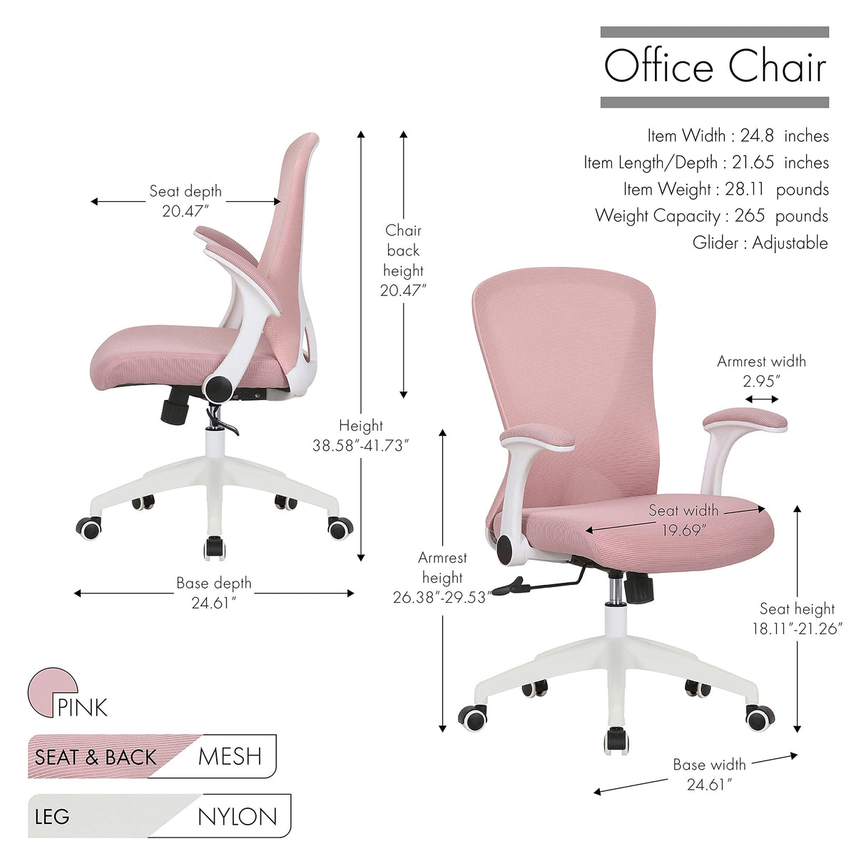 Dario Office Chair with Breathable Mesh Back, Lumbar Support, Central Tilt