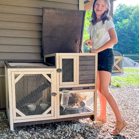 Rabbit Hutch Cage Outdoor and Indoor Bunny Hutch on Wheels