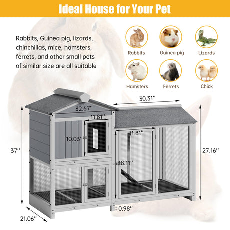 Rabbit Hutch Indoor Outdoor Bunny Cage 63” Guinea Pig Cage 2 Story Rabbit House