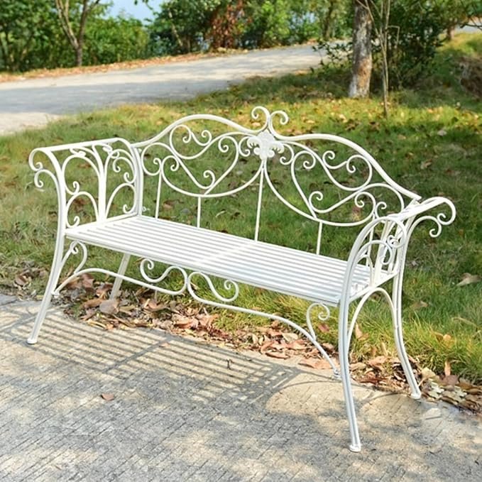 52" Patio Garden Bench, Outdoor Retro Park Benches, Metal Bench Chair 2 Seaters