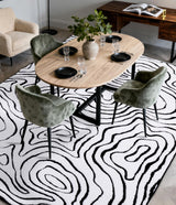 Modern Washable Area Rug 6x9 - Black & White Geometric Pattern