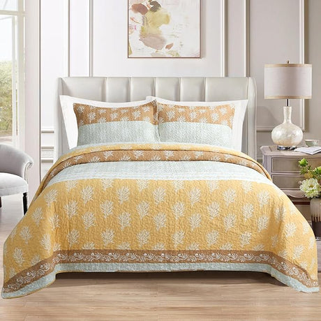 Quilt Set Queen Size - Queen Quilts Bedding Set, 100% Cotton Reversible Luxury Comforter Set