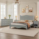 4 Pieces Queen Bedroom Sets, Including Retro Platform Bed Frame with Storage Nightstand and Dresser, Wood Bedroom Furniture Set with Tall Headboard, No Box Spring Needed, Easy Assembly, Grey