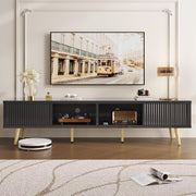 TV Stand for 75/80 inch TV, Low TV Stand with Fluted Sliding Doors