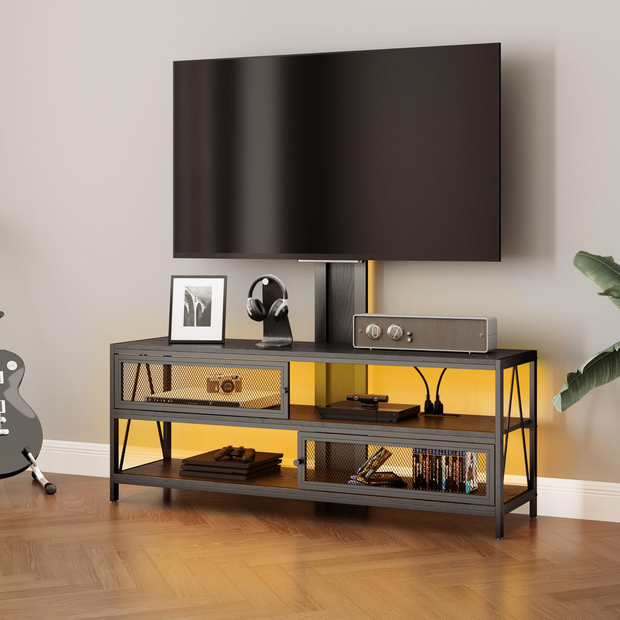 Stand with Mount, TV Entertainment Center with Storage for 32-70 inch TVs, Swivel TV