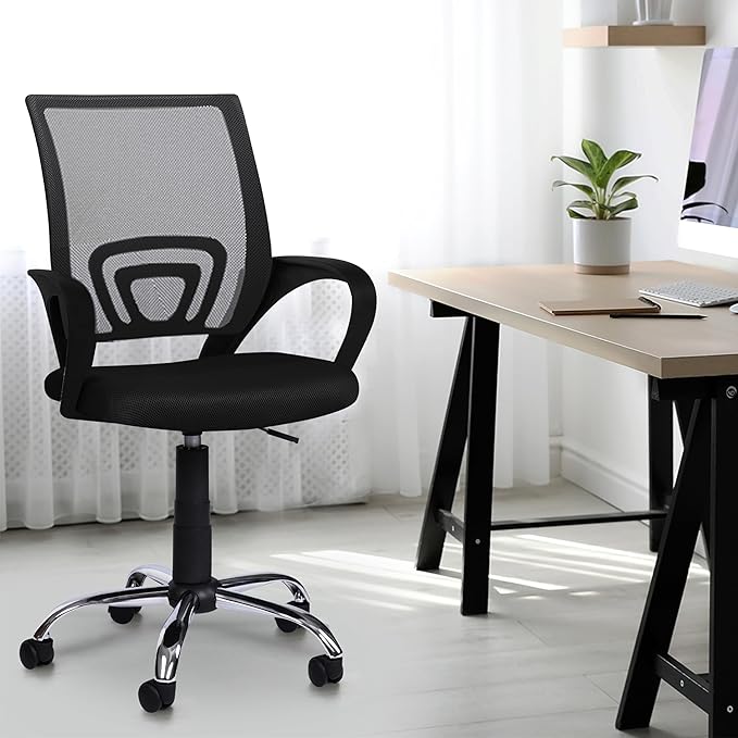 Office Desk Chair with Adjustable Lumbar Support – Comfortable Swivel Computer Chair, Rolling Task Chair for Home Office, White Executive Chair with Wheels - Blue