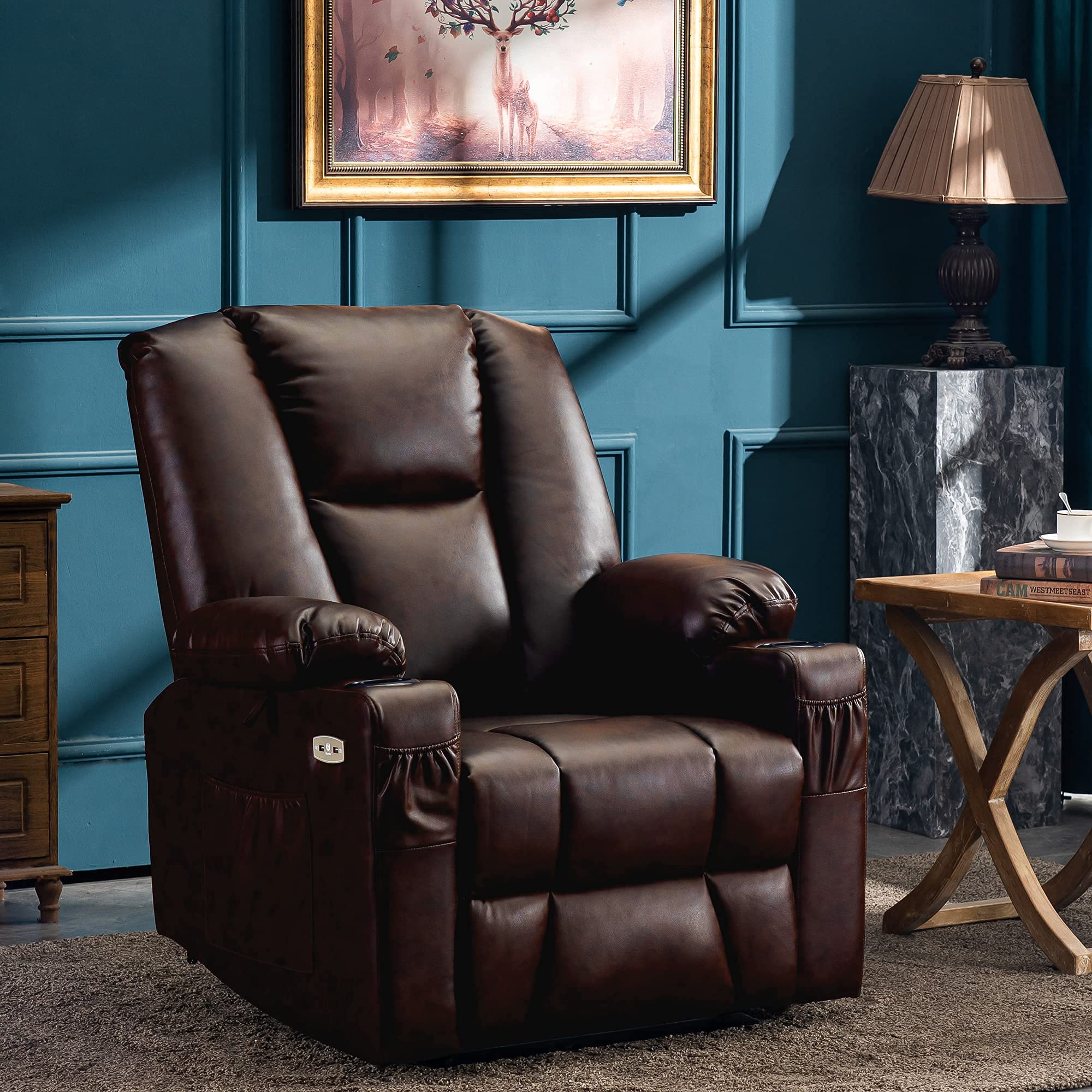 NovaPower Recliner – Heated Massage Chair with USB, Extended Footrest