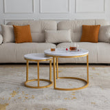 Modern Nesting Coffee Table,Golden Metal Frame with Marble Color top-23.6"