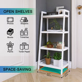 Ladder Shelf, 4 Tier Bamboo Bookshelf, Bathroom Storage Organizer Plant Display Stand, Freestanding Open Shelving Unit with Handles for Home Office (White)