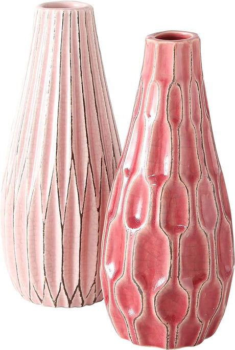 Iconic Scandi Vases, Set of 2, Fluted, Pink, Mauve and Dusty Rose, Crackle Suffused,