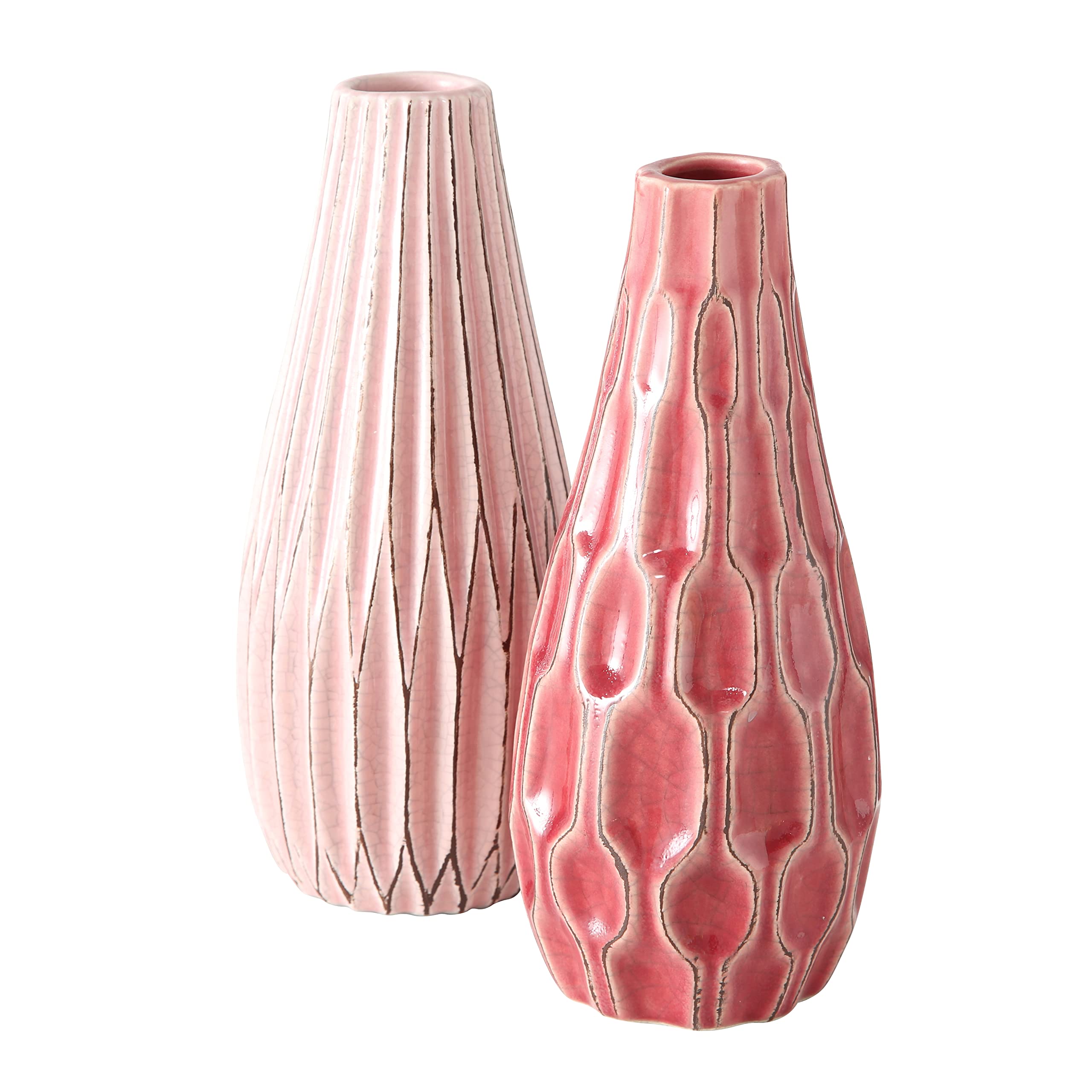 Iconic Scandi Vases, Set of 2, Fluted, Pink, Mauve and Dusty Rose, Crackle Suffused,