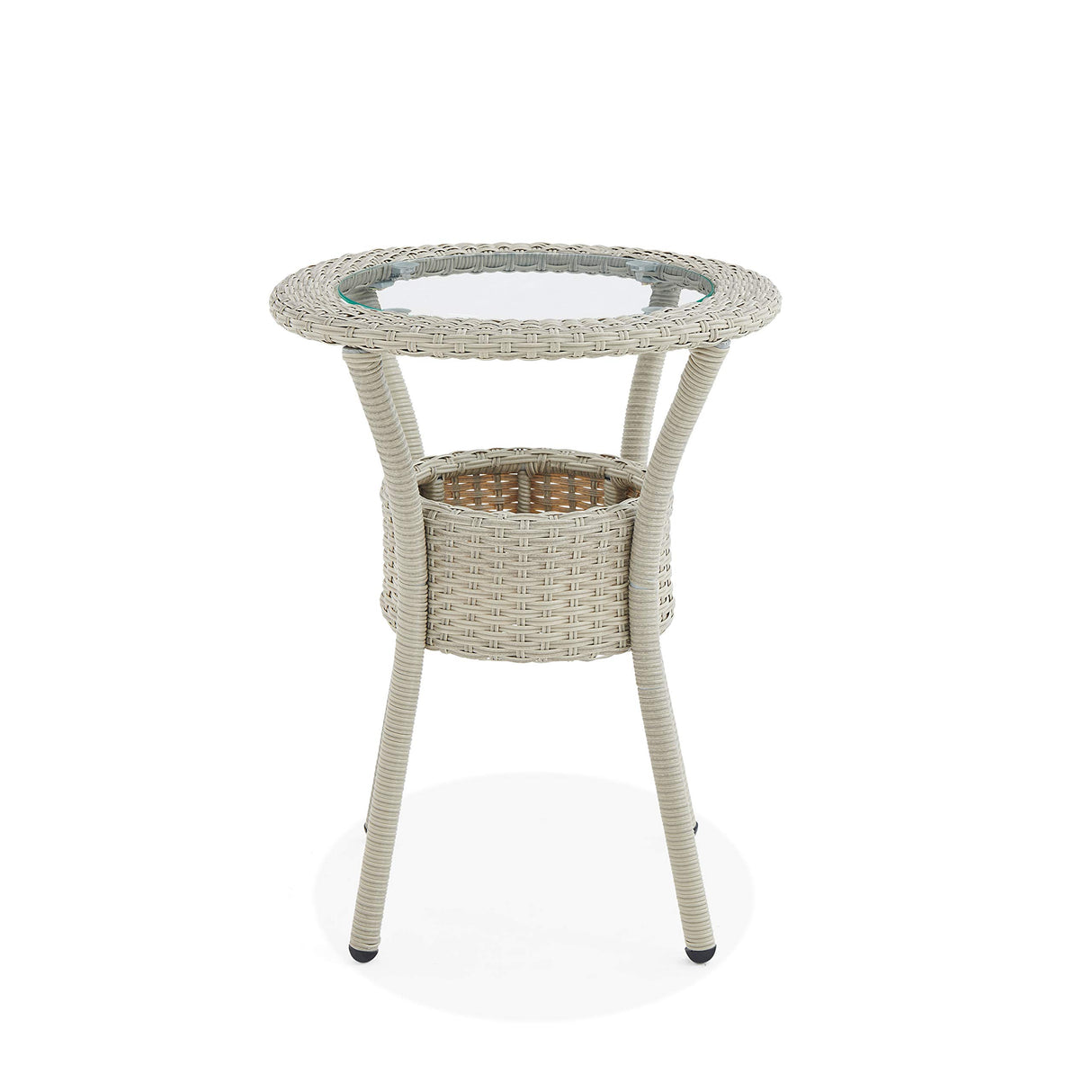 All-Weather Wicker Outdoor Round Glass-Top Accent Table with Storage