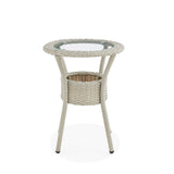 All-Weather Wicker Outdoor Round Glass-Top Accent Table with Storage