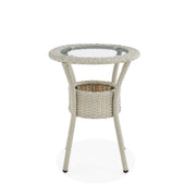 All-Weather Wicker Outdoor Round Glass-Top Accent Table with Storage