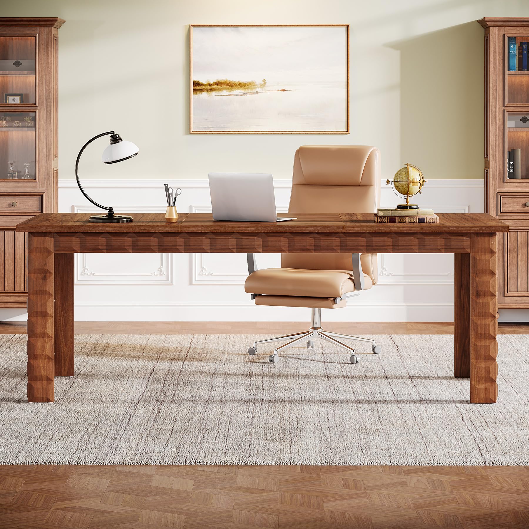 Executive Office Desk, 70.87-Inch Large Wood Computer Desk Study Writing Table