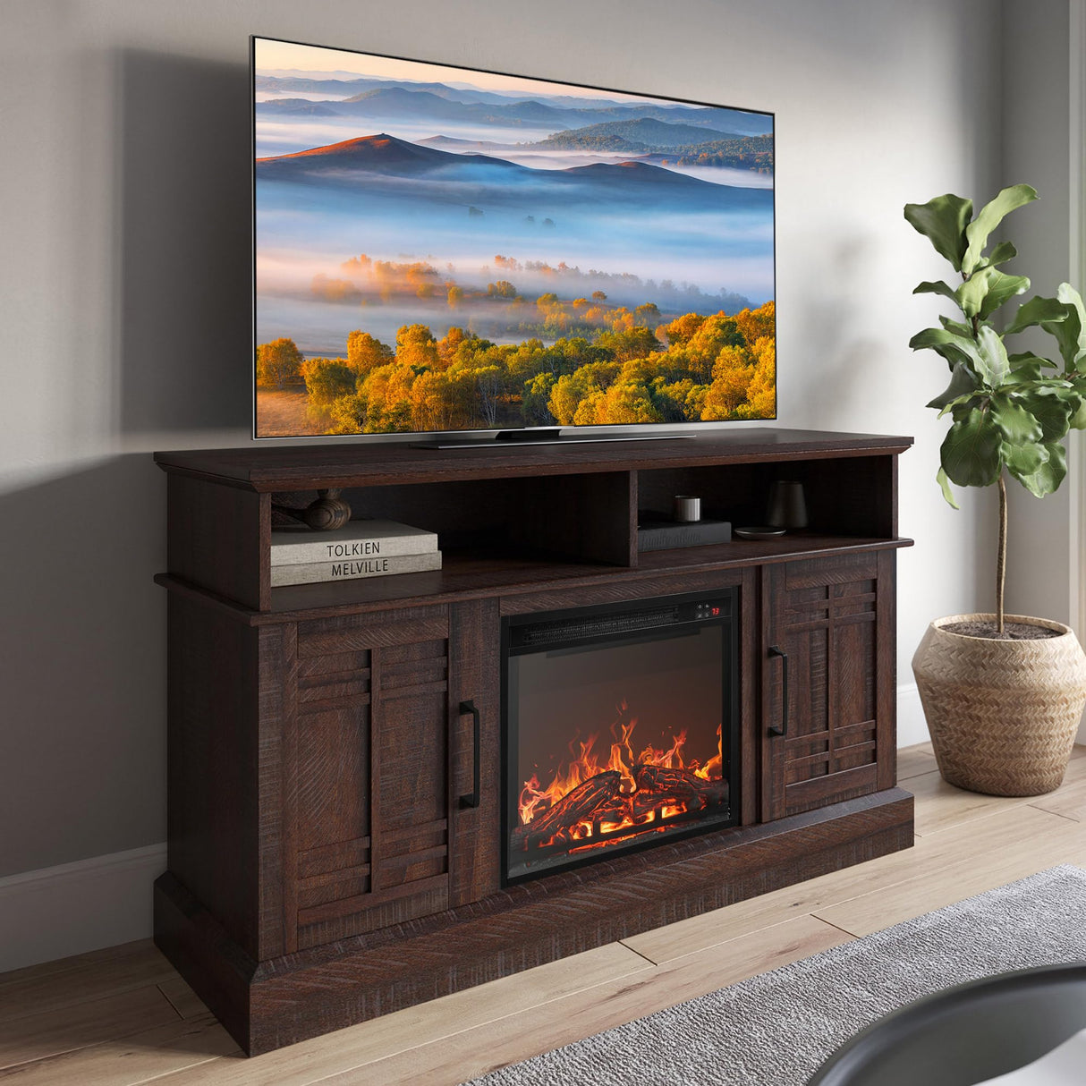 48" TV Stand with 18" Electric Fireplace Heater, Modern TV Stand for TVs up to 50",