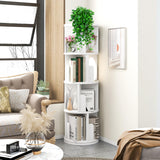 oneinmil 360° Rotating Bookshelf, Small Corner Bookcase with Small Footprint, 4 Tier Standing Bookcase for Kids&Adults, Wood Bookshelf Designed for Living Room, White