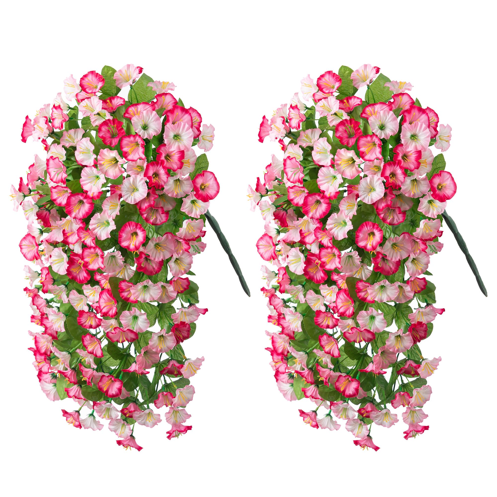 INXUGAO Artificial Fake Hanging Flowers Plants for Outdoor Spring Summer Decoration, 2PCS Faux Silk Morning Glory Long Vines Stems UV Resistant Look Real for Outside Home Porch Patio(Pink)