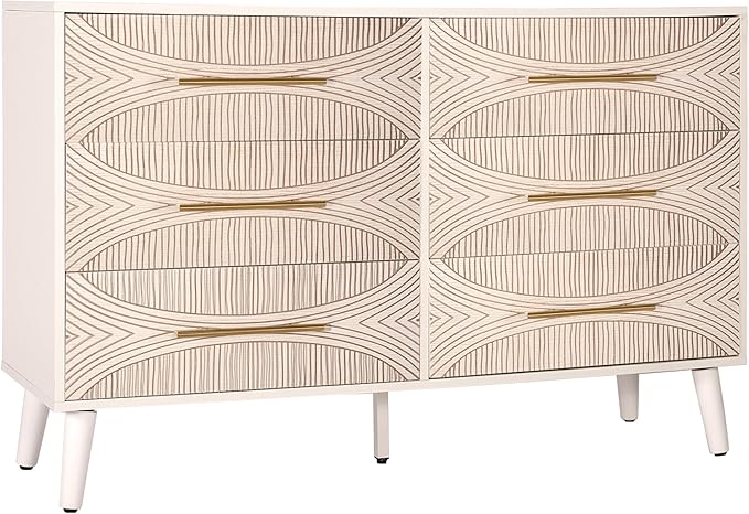 6 Drawer Dresser, Dresser for Bedroom, Chest of Drawers with Metal Handle