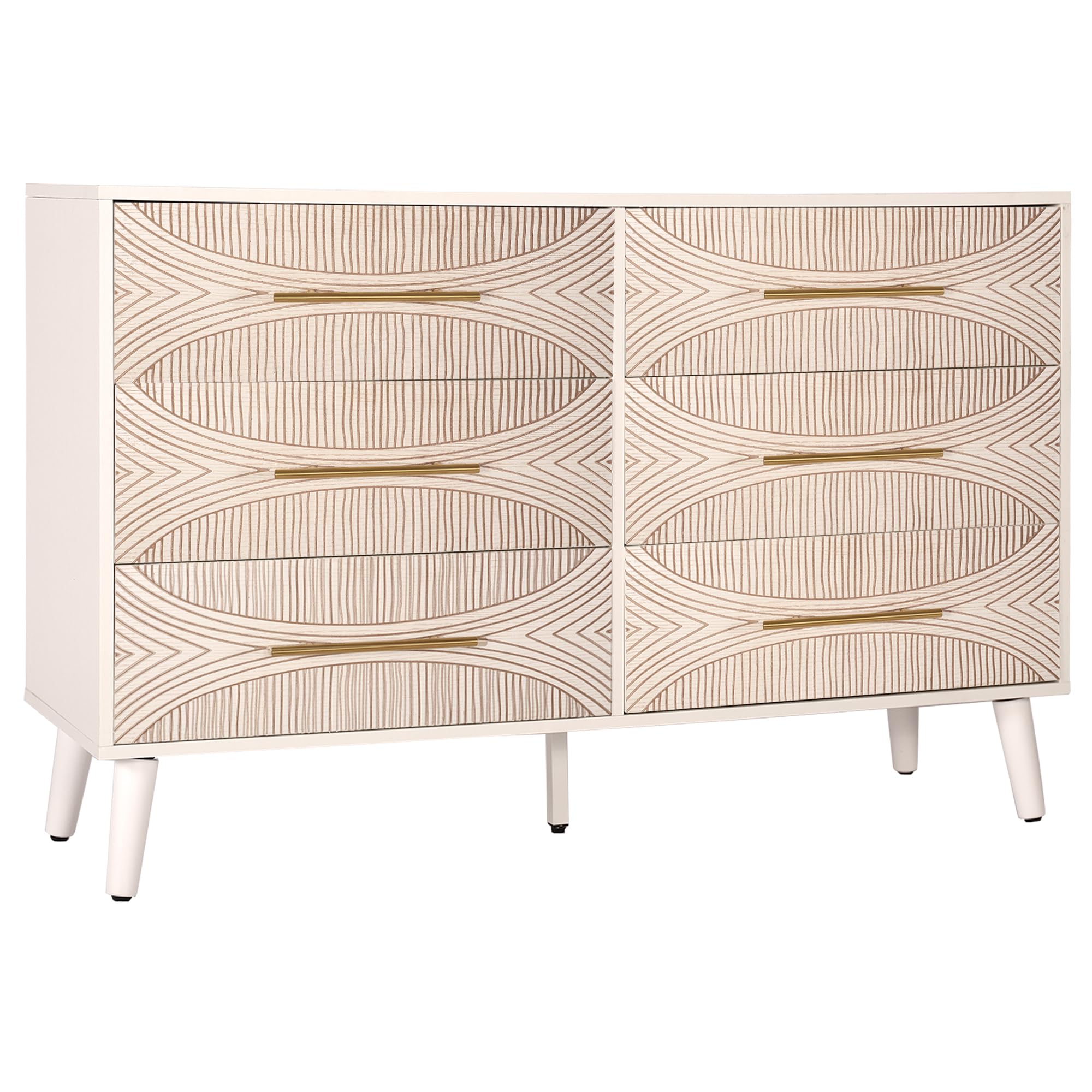6 Drawer Dresser, Dresser for Bedroom, Chest of Drawers with Metal Handle