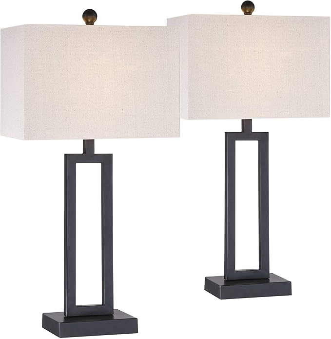 Aston 26" Modern Rectangle Table Lamp - Black Metal with Off-White Shade