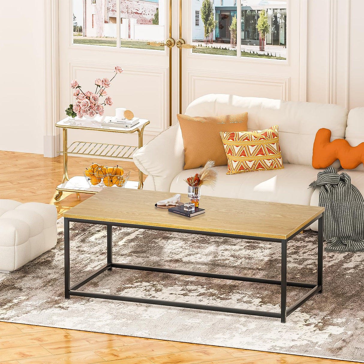 Modern Industrial Style Rectangular Coffee Table for Living Room