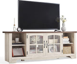 Farmhouse TV Stand for 65 Inch TV, Wood Entertainment Center with Glass Door Storage