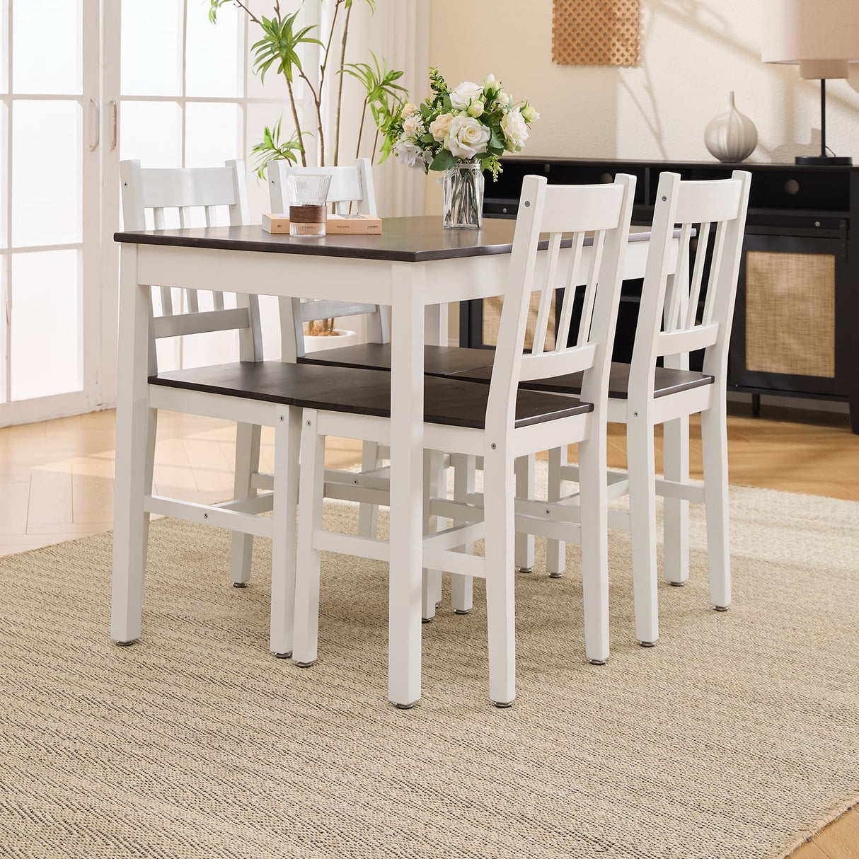 Table Set for 4, 5 - Piece Kitchen Table Set 42.5 Inch Rectangular Dining Table with Chairs