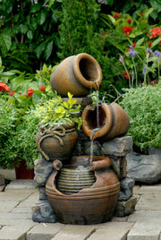 Multi Pots Outdoor Water Fountain with Flower Pot, 12.6L x 13.4W x 23.6H, Multicolor