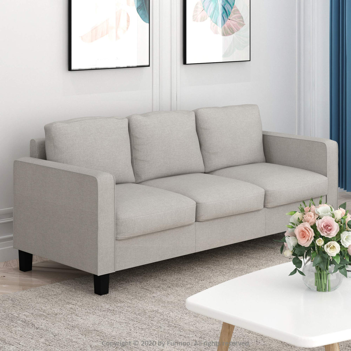 Bayonne Modern Upholstered 3-Seater Sofa Couch for Living Room, Fog