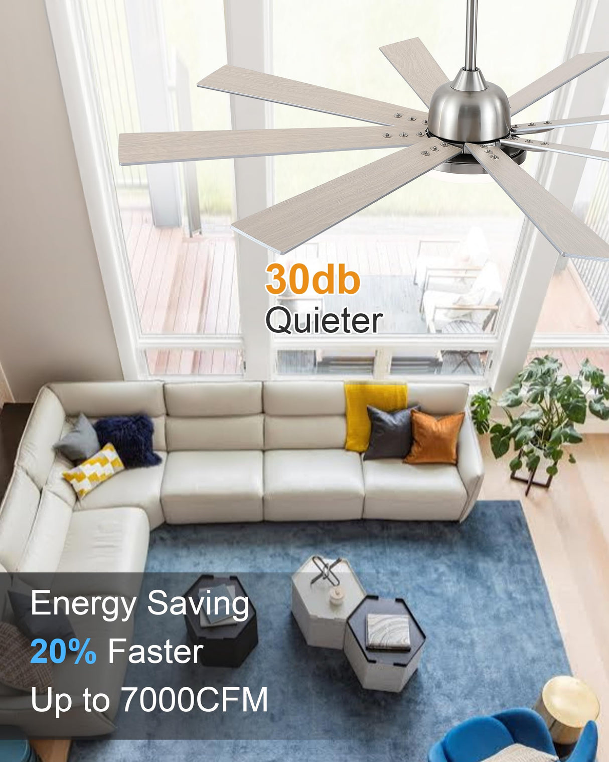 62 inch Ceiling Fans with Lights and Remote Control, Modern Brushed Nickel Ceiling