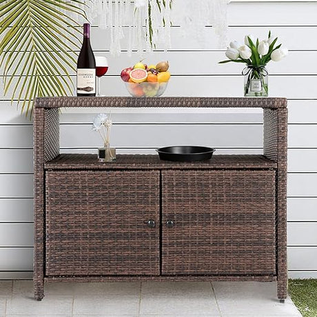 Outdoor Storage Cabinet, Wicker Rattan Storage Cabinet