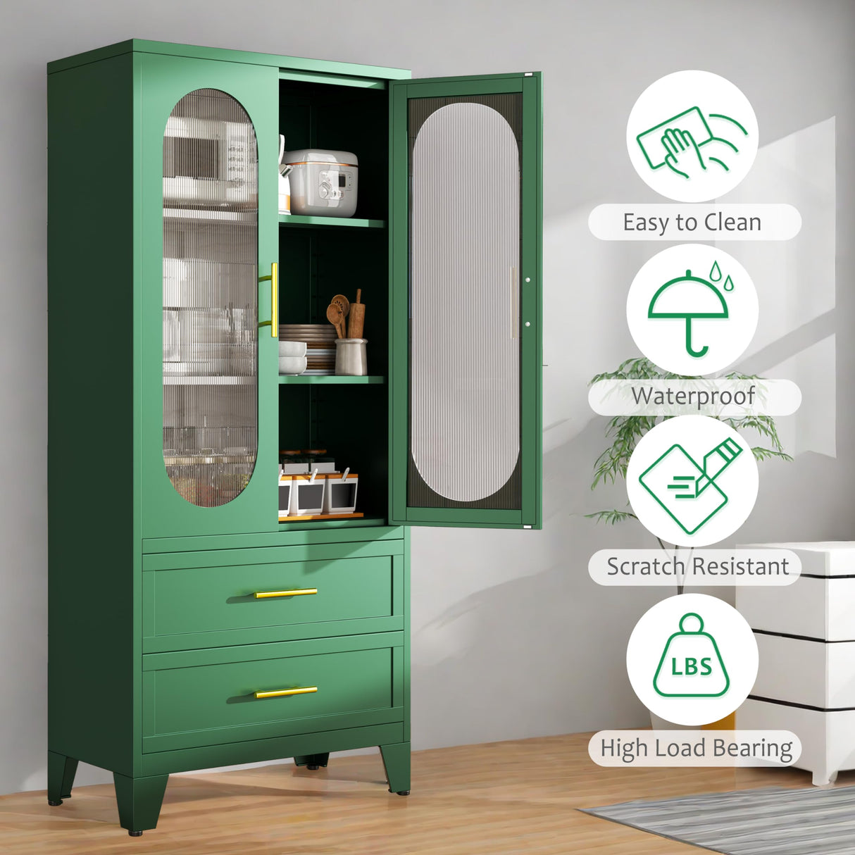 Metal Garage Storage Cabinet, Kitchen Pantry Storage Cabinet with 2 Drawers and 2 Adjustable