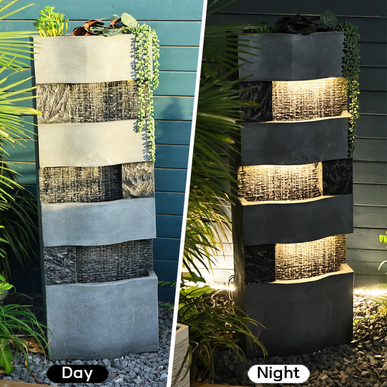 40.5''H Garden Water Fountain Outdoor,4 Tiers Floor Standing Waterfall Outdoor Fountains