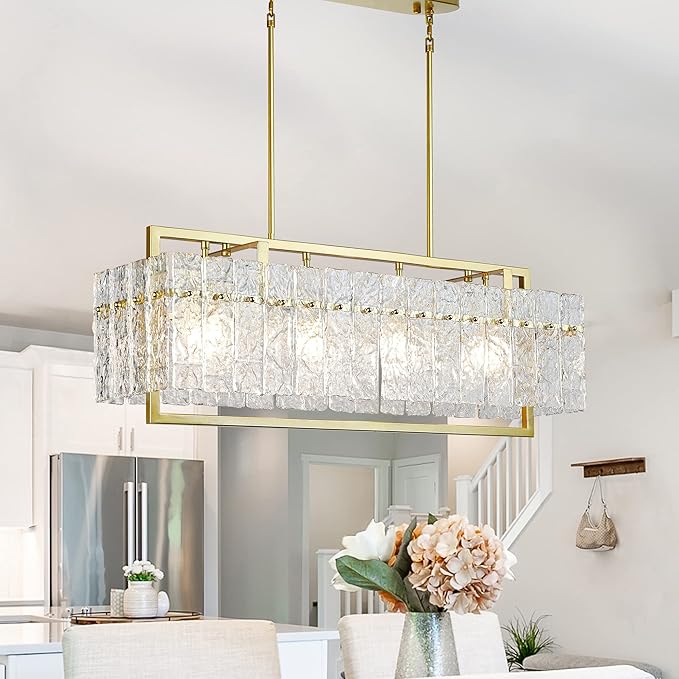 Modern Black Crystal Chandeliers for Dining Room, Luxury Water Ripple Glass Light Fixture