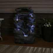 Dual Cascading Rock Falls 39-Inch Outdoor Water Fountain with LED Lights