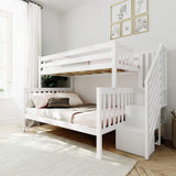 Twin-Over-Full Bed Frame For Kids With Stairs, White