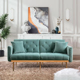 Convertible Velvet Futon Sofa Bed, Upholstered Loveseat Sleeper Couch with 3 Reclining Angles and 2 Pillows