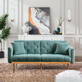 Velvet Futon Sofa Bed, Upholstered Loveseat Sleeper Couch with 3 Reclining Angles and 2 Pillows, Modern Living Room Sofa Couch with 5 Solid Metal Legs for Guest Room, Office, Mint Green