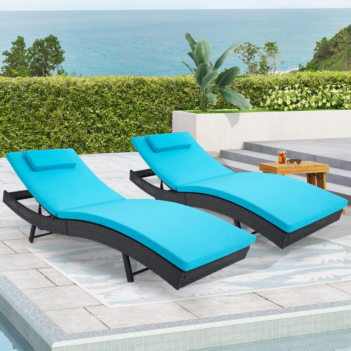 Patio Chaise Lounge Chairs Set, Outdoor Reclining Chaise with Adjustable Backrest