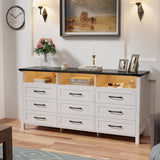 White Dresser for Bedroom 9 Drawer Dresser with LED Lights, 63" Long Dresser Chest