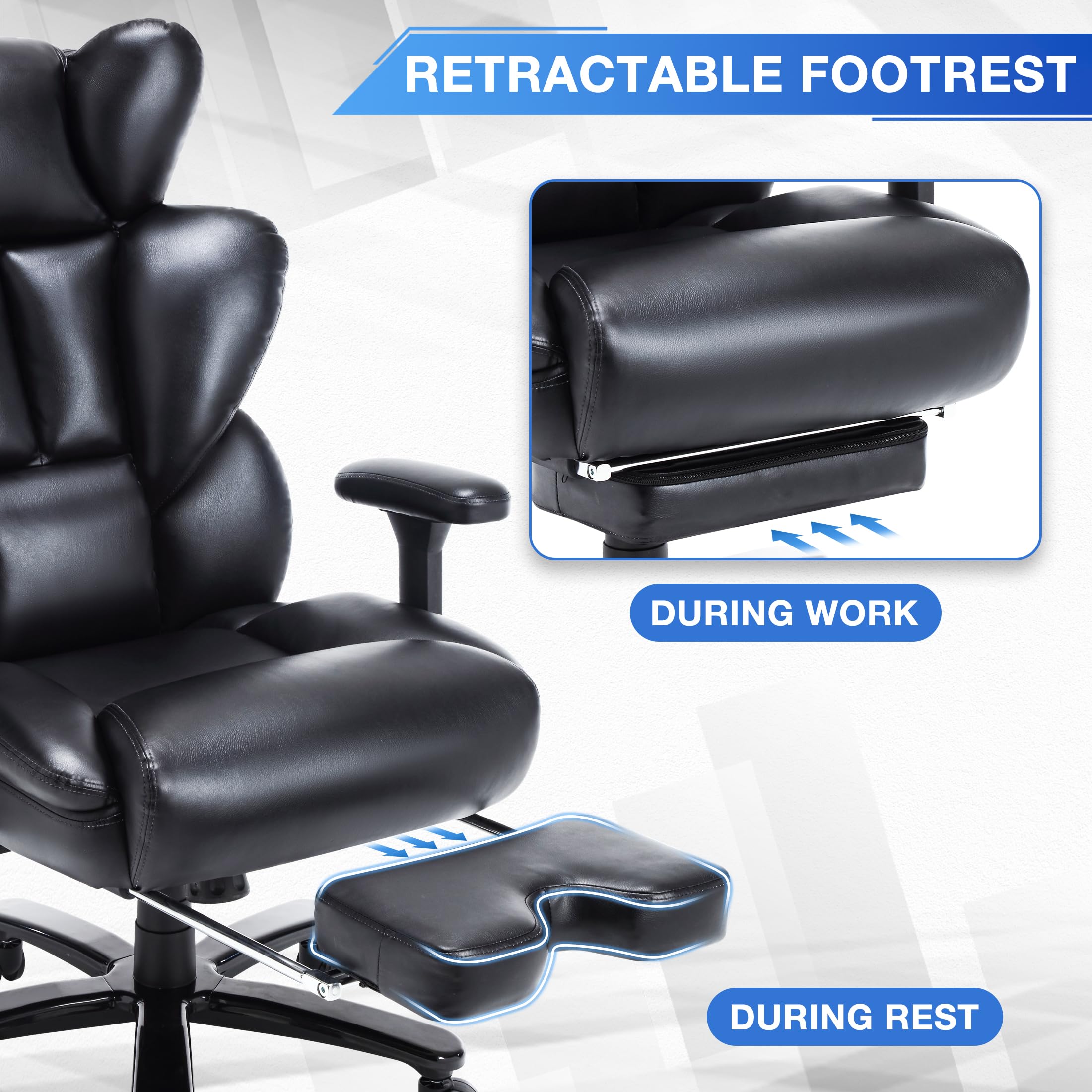 Big & Tall Executive Office Chair | PU Leather, Adjustable Back Support & Footrest