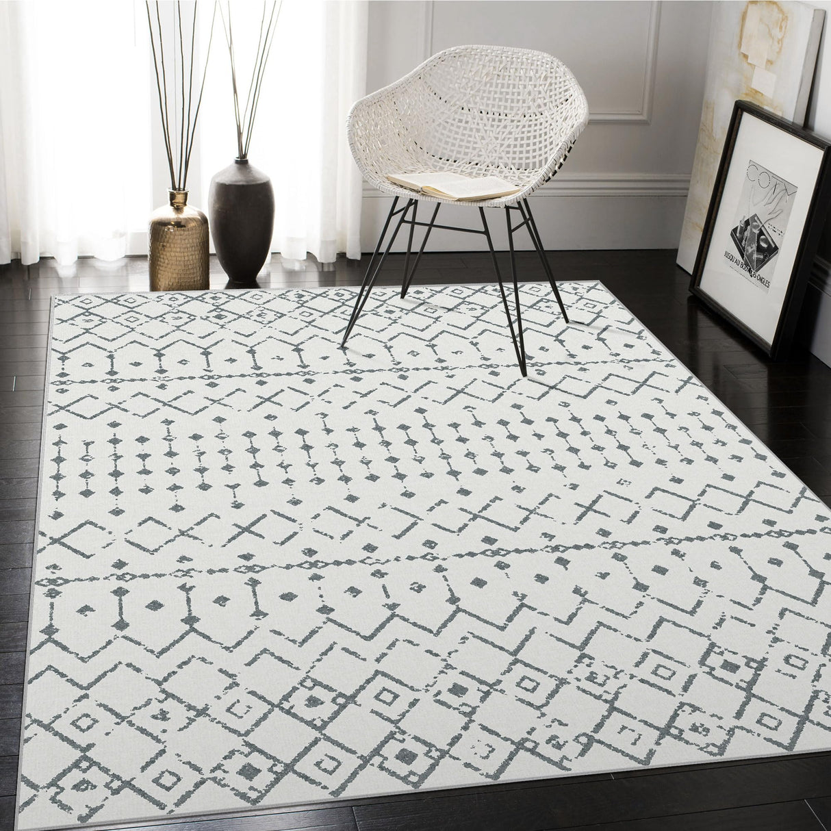 Machine Washable Area Rugs 5x7, Neutral Geometric Rugs for Living Room