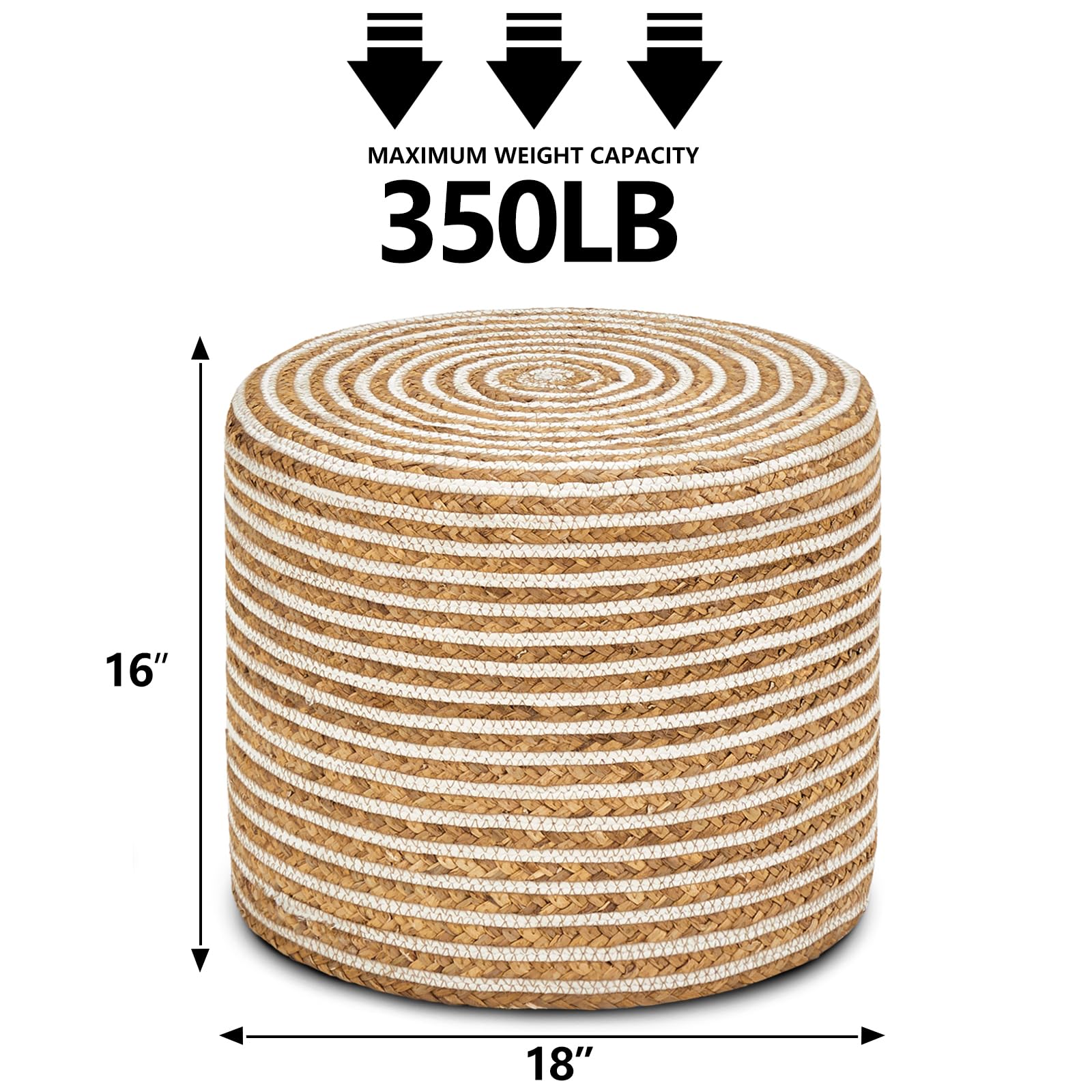 18'' Ottoman Pouf, Natural Braided Poof, Rustic Handweave Lounge Pouffe