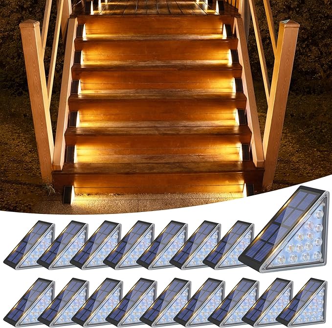 Solar Step Lights for Outside, Solar Stair Lights Outdoor Waterproof IP67, LED Outdoor Step