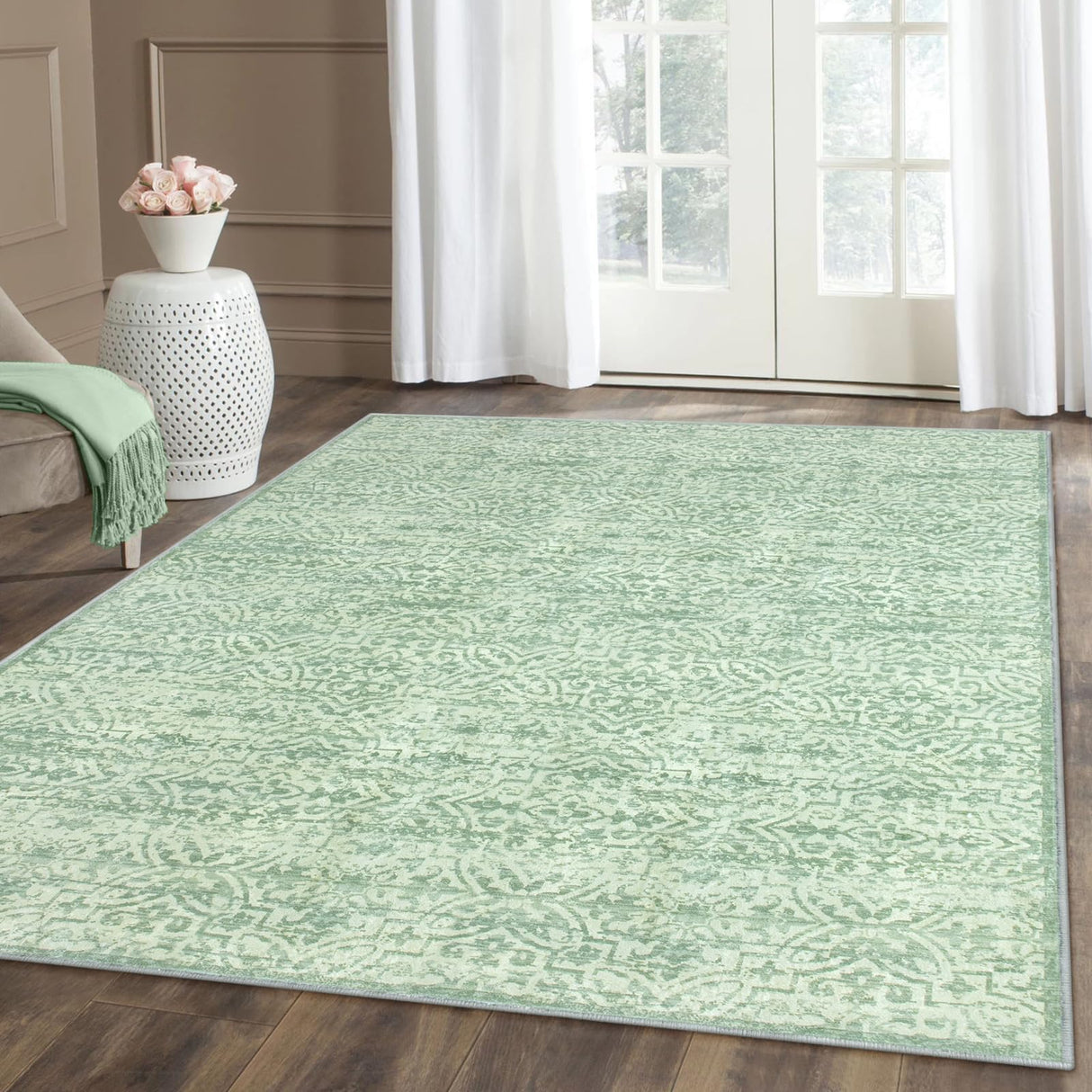 Lahome Sage Green Living Room Rug, Boho Area Rugs 5x7 Soft Green Rug Washable Large Stain Resistant Area Rug Non Slip Indoor Floor Carpet for Bedroom Living Dining Room Decor