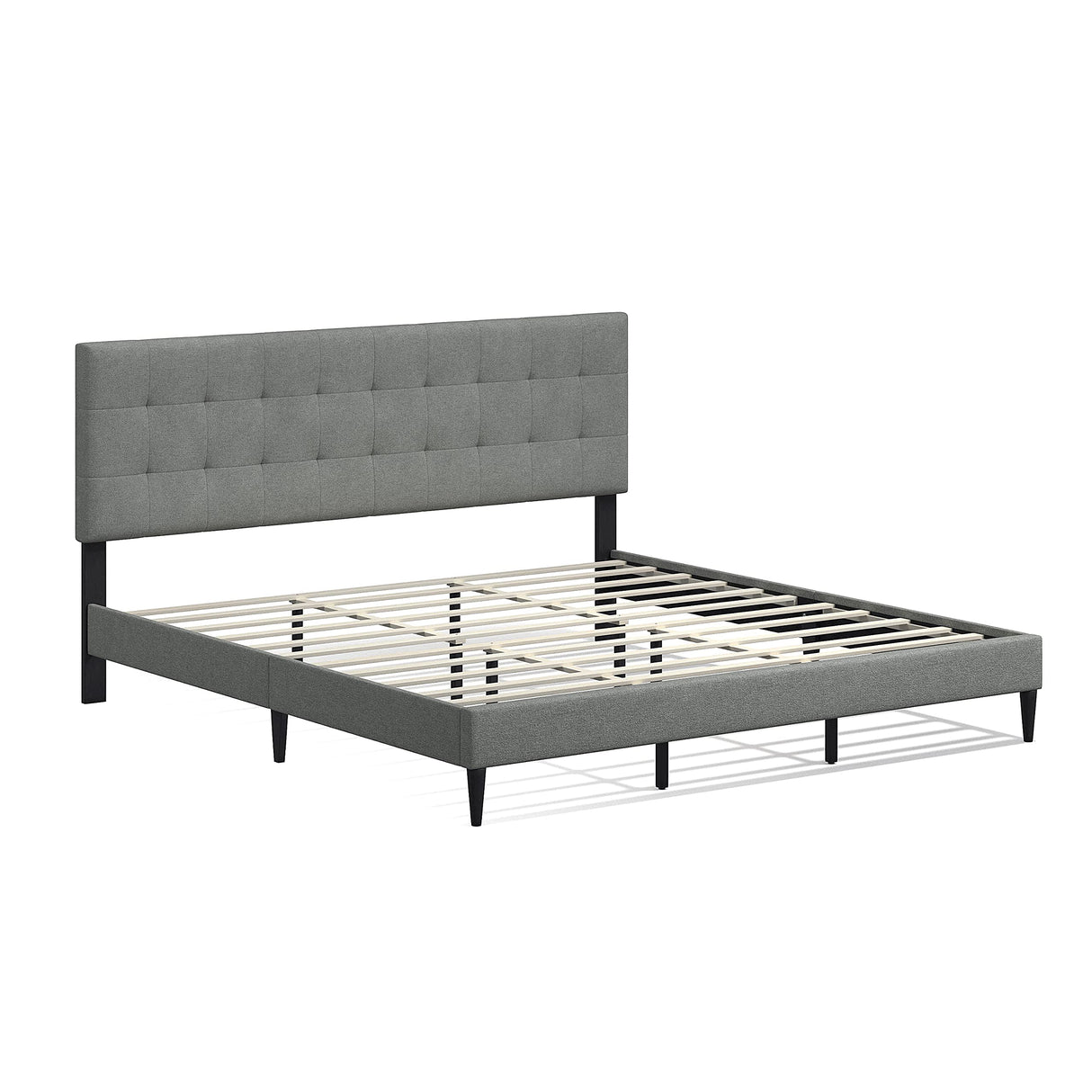 Kaya Upholstered Platform Bed Frame/Buttonless Tufting/Mattress Foundation/Wood