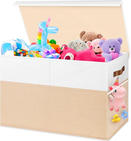 Collapsible Sturdy Storage Organize Chest Boxes With Lids, 25"x13"x16" Kids Toy Chest