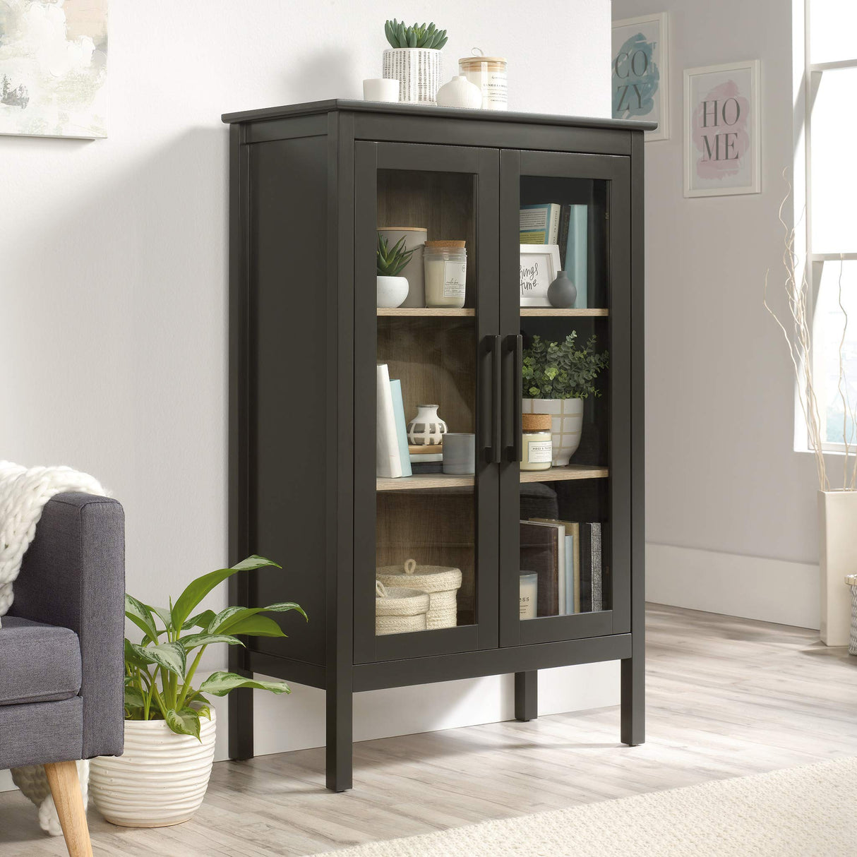 Anda Norr Display Pantry cabinets, L: 31.77" x W: 16.02" x H: 50.2", Slate Gray Finish